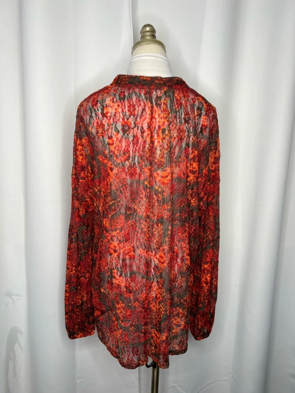 FREE PEOPLE OUT FOR THE NIGHT SHEER  LACE BOHO BLOUSE